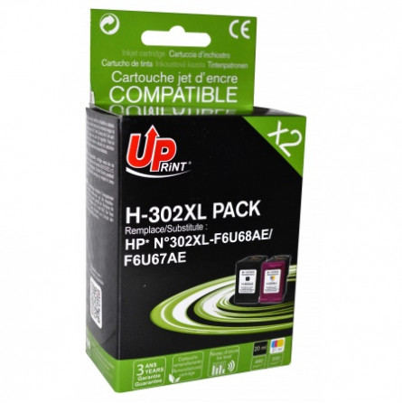Pack 2 Cartouches HP-302 XL recyclée HP F6U68AE / F6U67AE - UPrint