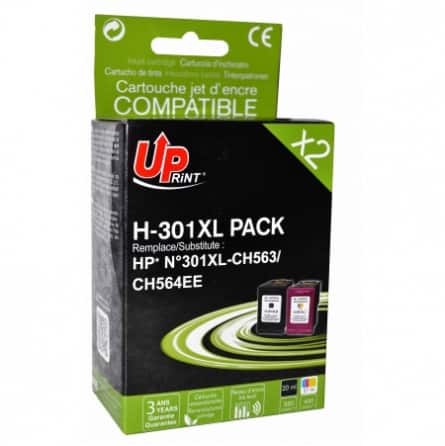 Pack 2 Cartouches HP-301 XL recyclée HP CH563EE / CH564EE - UPrint