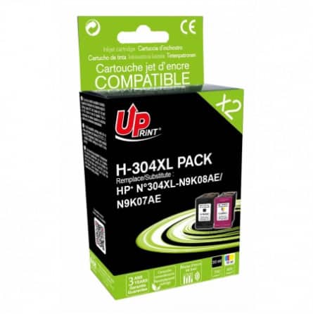 Pack 2 Cartouches HP-304 XL recyclée HP N9K08AE / N9K07AE - UPrint