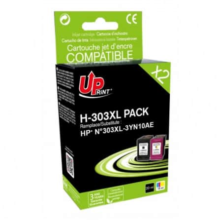 Pack 2 Cartouches HP-303 XL recyclée HP T6N04AE / T6N03AE - UPrint