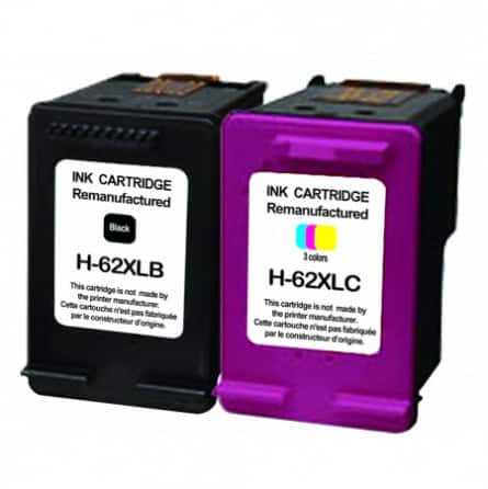 Pack 2 Cartouches HP-62 XL recyclée HP C2P05AE / C2P07AE - Noir / Couleur