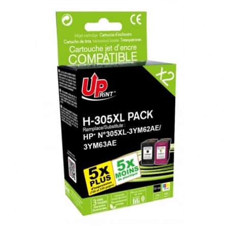 Pack 2 cartouches HP-305 XL recyclée HP - 3YM62AE / 3YM63AE - UPrint