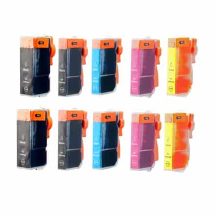 Pack 10 Cartouches PGI-520 / CLI-521 compatible Canon - 5 Couleurs