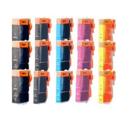 Pack 15 Cartouches PGI-520 / CLI-521 compatible Canon - 5 Couleurs