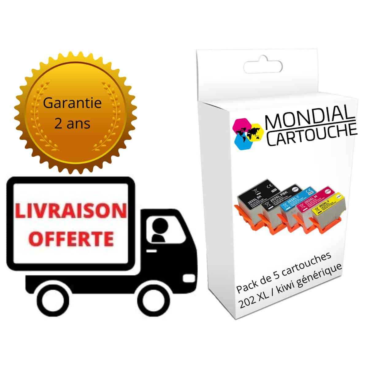 Pack 5 Cartouches 202 XL générique pour Epson - C13T02G74010 - Kiwi - Mondial Cartouche