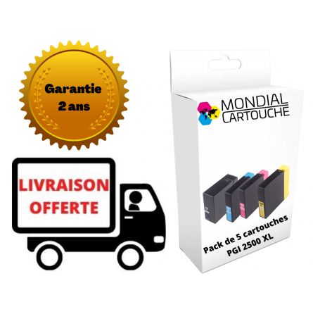 Pack 5 Cartouches PGI-2500 XL générique pour Canon - 9254B004 - Mondial Cartouche