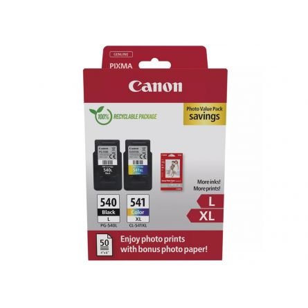 Pack PG-540 L / CL-541 XL Cartouches d'encre Canon - 5224B007 + 50 feuilles de papier photo
