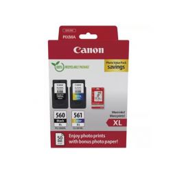 Pack PG-560 XL / CL-561 XL Cartouches d'encre Canon - 3712C008 + 50 feuilles de papier photo