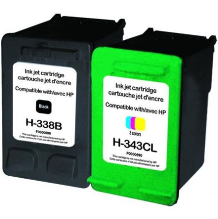 Pack 2 Cartouches N°338 / N°343 recyclée pour HP C8765EE / C8766EE - Noir / Couleur