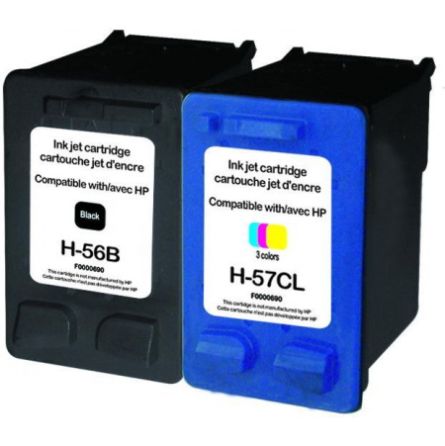 Pack 2 Cartouches N°56 / N°57 recyclée pour HP C6657AE / C6656AE - UPrint