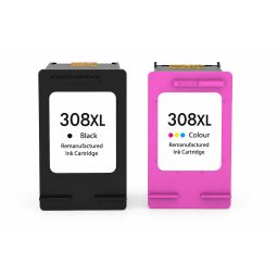 Pack 2 cartouches N°308 XL recyclée pour HP - 7FP21UE / 7FP20UE - Noir + Couleur