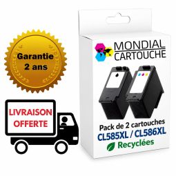 Pack 2 Cartouches PG585 XL / CL586 XL recyclée Canon 6204C001 / 6226C001 - Mondial Cartouche