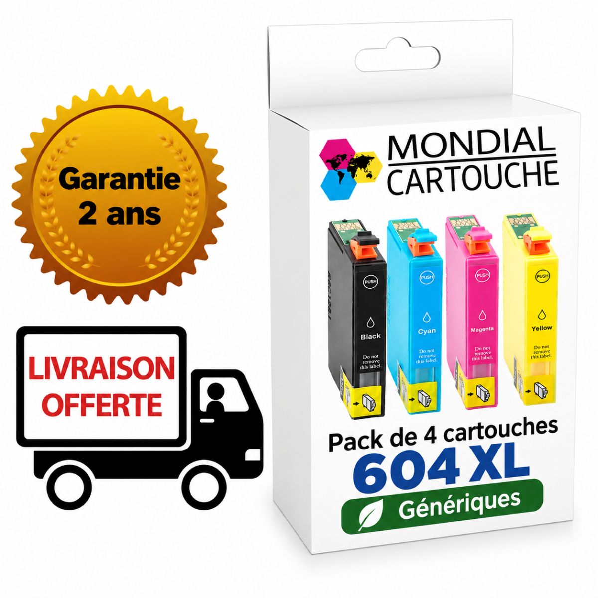 Pack 4 Cartouches 604XL générique pour Epson - C13T10H64010 - Ananas - Mondial Cartouche