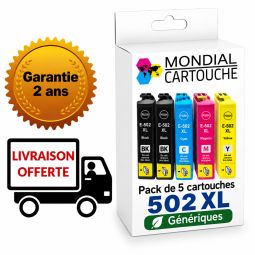 Pack 5 Cartouches 502 XL générique pour Epson - C13T02W64010 - Jumelles - Mondial Cartouche
