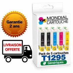 Pack 5 Cartouches T1295 générique pour Epson - C13T12954010 - Pomme - Mondial Cartouche