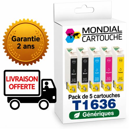 Pack 4 Cartouches T1636 générique pour Epson - T16XL - C13T16364012 - Stylo Plume - Mondial Cartouche