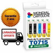 Pack 5 Cartouches T0715 générique pour Epson - C13T07154012 - Guépard - Mondial Cartouche