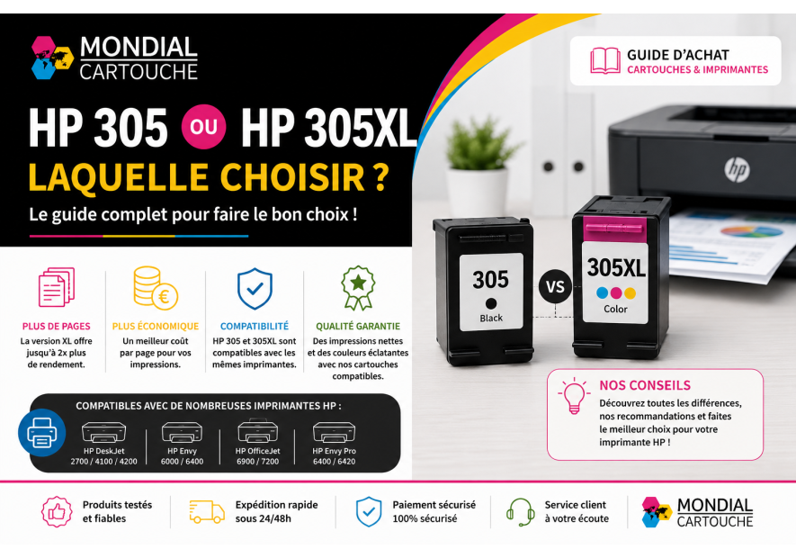 HP 305 ou HP 305XL : quelles différences ? Le guide complet 2026