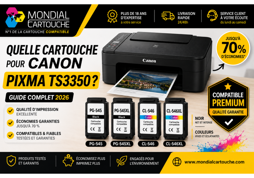 Quelle cartouche pour Canon PIXMA TS3350 ? Guide complet 2026 | Mondial Cartouche 