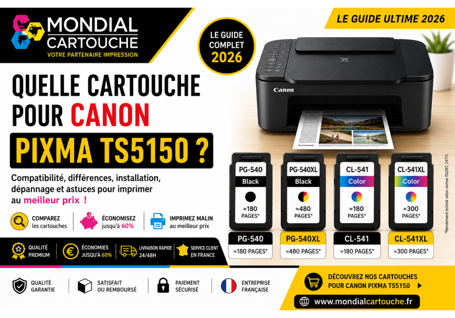 Quelle cartouche pour Canon PIXMA TS5150 ? Guide complet 2026 | Mondial Cartouche